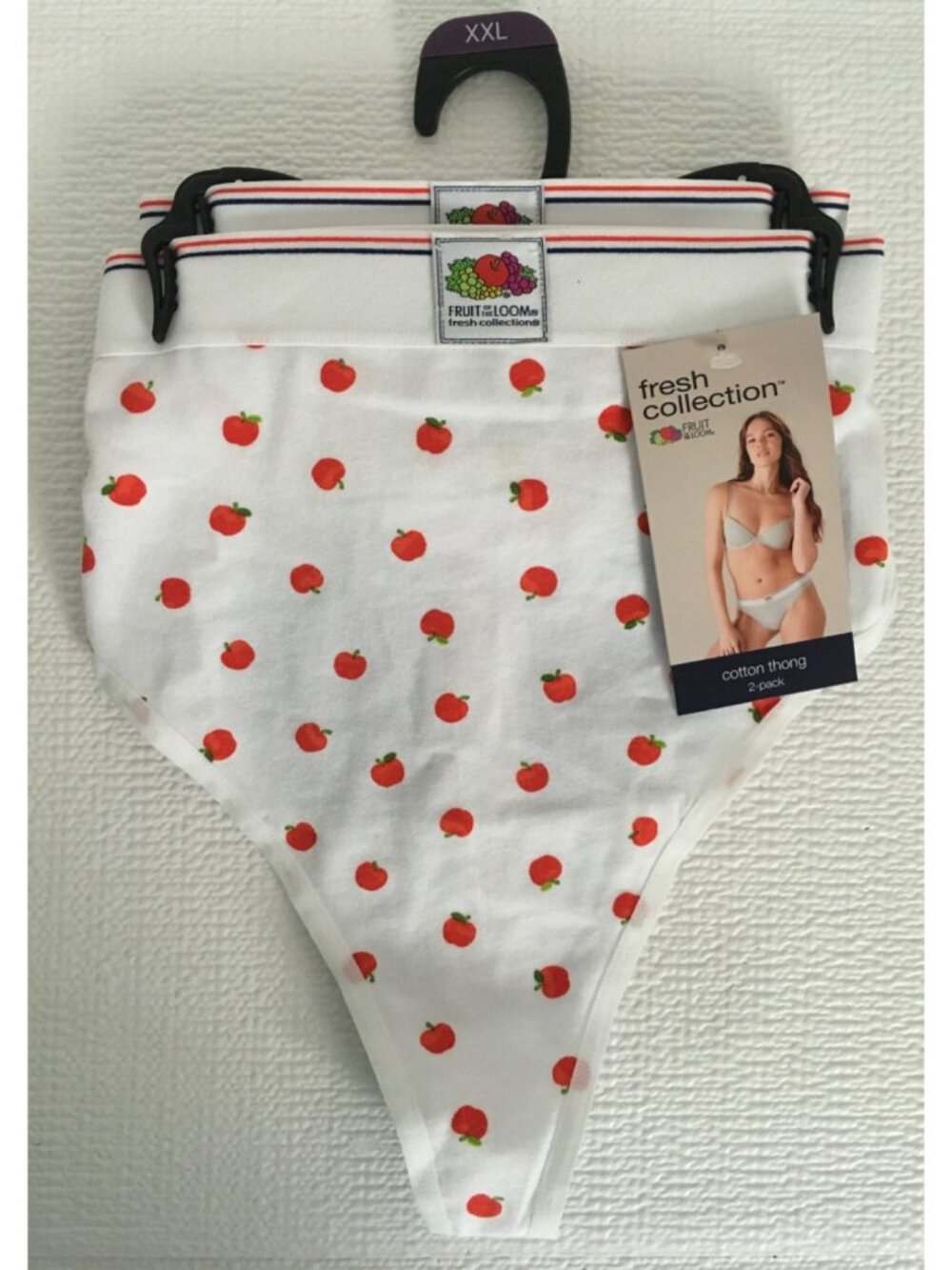 Fruit of The Loom 2 Pack Cotton Thong Underwear Size XXL White w Cherries Blue